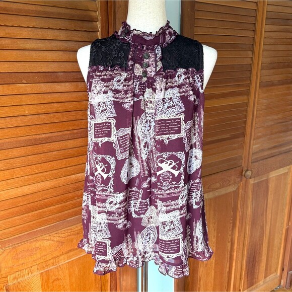 Axes Femme J-fashion Lolita Jirai Gyaru Kawaii Music Brugundy Tunic Top M - Picture 1 of 10